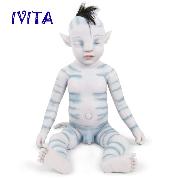 1806RH IVITA 20'' Avatar Full Body Silicone Reborn Baby Black Hair Rooted